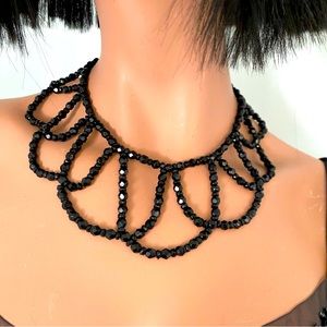 Vintage black crystal beaded necklace.